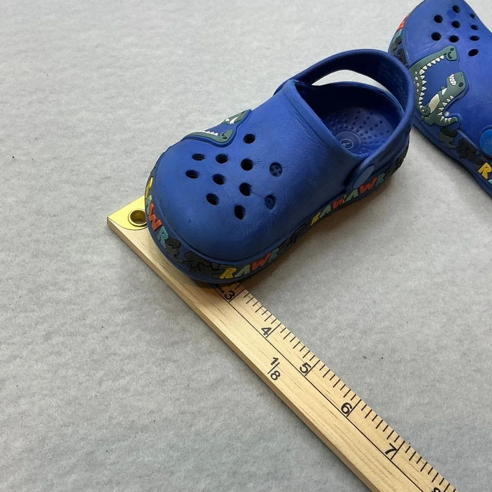 Kidgets Kids Dinosaur Clogs Blue RAWR‎ Graphic Size 7 Slip On Water Shoes